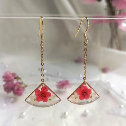 Triple Blossom Red Dangling Earrings