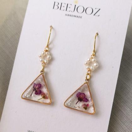 18k Gold Plated Triangle Purple Alyssum Drop With..
