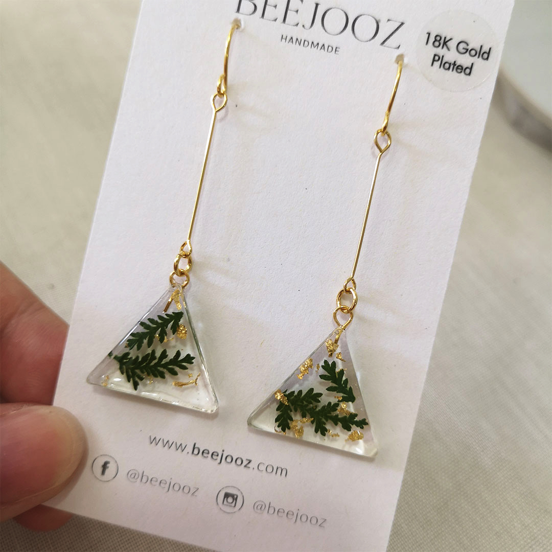 18k Gold Plated Triangle Tree Leaves & Gold Leaf Drop