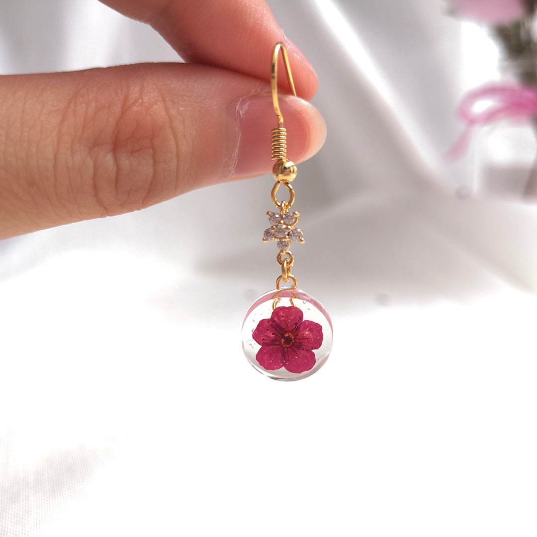18K Gold Plated Round Petite Cherry Blossom Drop with Shinny Star