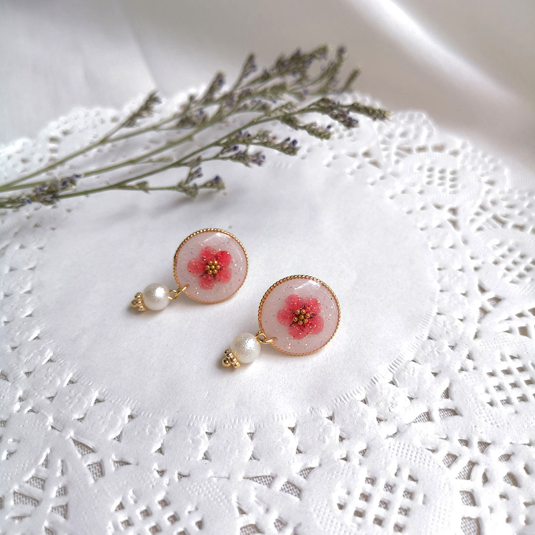 18k Gold Plated Petite Red Cherry Blossom Earrings