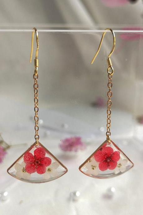 Triple Blossom Red Dangling Earrings