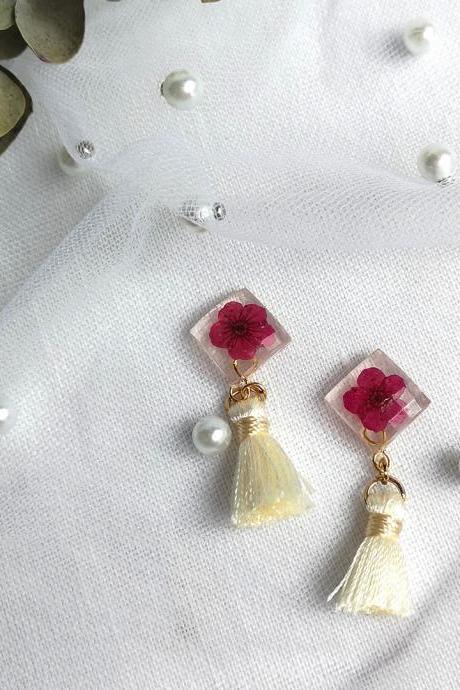 Petite Cherry Blossom Tassel Earrings