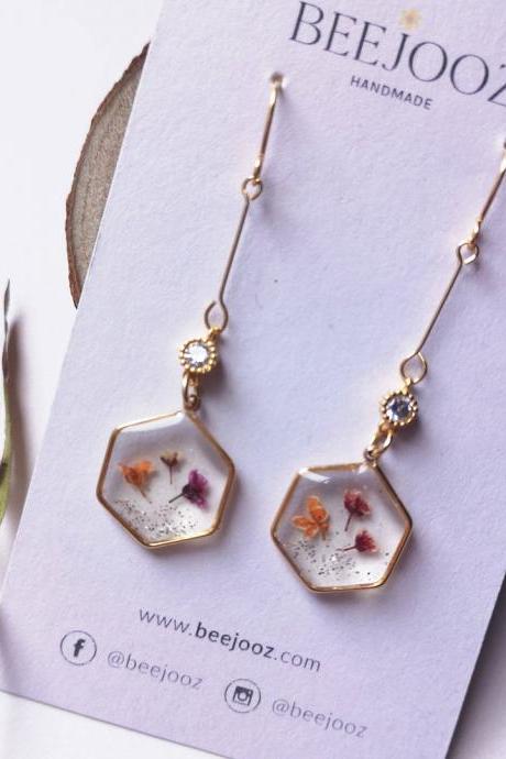 18K Gold Plated Hexagon Two Colours Alyssum Drop