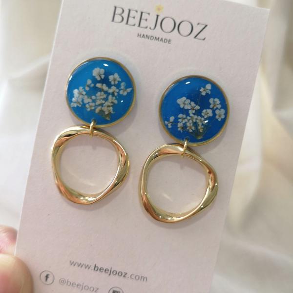 18K Gold Plated Blue Series Lace Flower Stud Drop 2